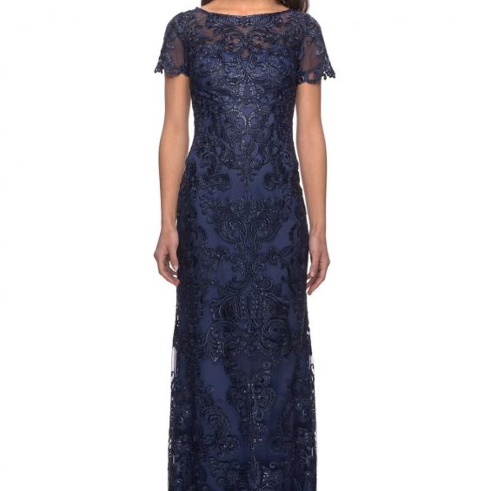 SALE NWT La Femme 26405SC Sheer Mother of the Bride Navy Size 0